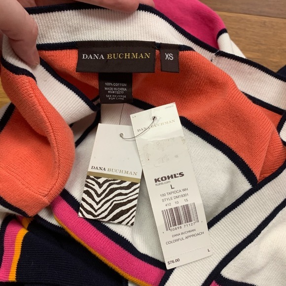 Dana Buchman Cardigan Women XS Sweater Belted Striped Colorful Approach Workwear - Picture 4 of 5